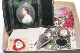 Box of collectables including coins, frames,