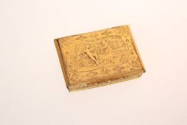 A CONTINENTAL CAST GILT-METAL SNUFF BOX, SECOND HALF OF THE 18th CENTURY, of rectangular form,