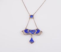 AN ARTS AND CRAFTS SILVER AND ENAMEL PENDANT BY CHARLES HORNER,