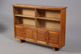 COLIN ALMACK A BEAVERMAN OAK BOOKCASE CABINET, with sliding glass doors above two pairs of doors,