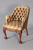 A HANDSOME GEORGE III STYLE LEATHER AND MAHOGANY ARMCHAIR,