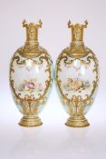A LARGE PAIR OF ROYAL CROWN DERBY VASES, LATE 19TH CENTURY, each signed J.J.