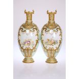 A LARGE PAIR OF ROYAL CROWN DERBY VASES, LATE 19TH CENTURY, each signed J.J.