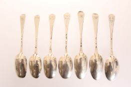 A COLLECTION OF SEVEN 18TH CENTURY SILVER TABLE SPOONS,