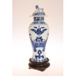 A CHINESE KANGXI STYLE SLENDER BALUSTER VASE AND COVER, late 19th Century,