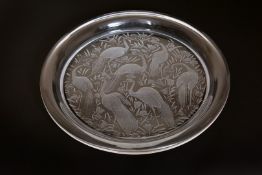 A LARGE LALIQUE "NIGERIAN" CHARGER, with peacocks design, etched Lalique, France.