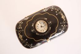 A LADY'S PIQUE WORK TORTOISESHELL PURSE INSET WITH A WATCH, LATE 19th CENTURY,