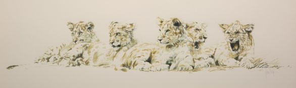 SPENCER HODGE (BORN 1943), LION CUBS, signed and numbered 7/250 in pencil, silkscreen print,