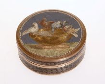 AN EARLY 19th CENTURY ITALIAN MICRO-MOSAIC BOX, of circular form,