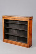 A VICTORIAN BURR WALNUT, ROSEWOOD AND GILT-METAL MOUNTED OPEN BOOKCASE,