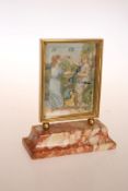AN EARLY 20TH CENTURY SWISS AUTOMATON CLOCK, the rectangular dial painted with a dancing couple,