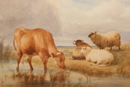 THOMAS SIDNEY COOPER (1803-1902), CATTLE AND SHEEP IN LANDSCAPE, signed lower left,