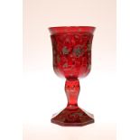 A 19th CENTURY BAVARIAN RUBY CASED GLASS GOBLET,