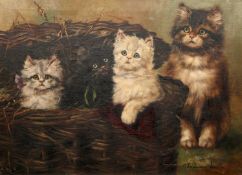 ADRIENNE LESTER (1870-1950), KITTENS IN A BASKET, signed lower right, oil on canvas, framed.