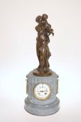 A FRENCH MARBLE AND PATINATED BRONZE MANTEL CLOCK, LATE 19th CENTURY,