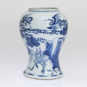 A CHINESE BLUE AND WHITE "DEER AND CRANES" JAR, PROBABLY KANGXI PERIOD,
