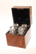 A VICTORIAN BURR WALNUT DECANTER BOX, with Bramah lock,