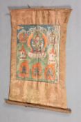 A HAND-PAINTED THANGKA, CHENREZIG, Tibetan, late 19th or early 20th Century.