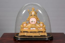 A FINE FRENCH GILT-METAL AND PORCELAIN MANTEL CLOCK, 19TH CENTURY,