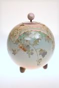 A LARGE JAPANESE CLOISONNE ENAMEL VASE AND COVER, MEIJI PERIOD, of spherical or Koro form,