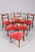 A SET OF SIX REGENCY MAHOGANY DINING CHAIRS, each with ropetwist rail and turned legs.