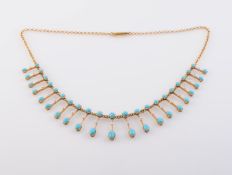 A TURQUOISE AND SEED PEARL FRINGE NECKLACE, CIRCA 1900,