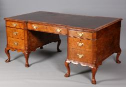 A HANDSOME BURR WALNUT PARTNERS DESK, EARLY 20TH CENTURY,