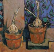TERENCE CLARKE (BORN 1953), "GARLIC POTS", signed lower right, signed verso and dated (19)98,