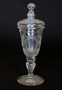 AN ENGRAVED GOBLET AND COVER, LATE 19th CENTURY, in 17th century style,