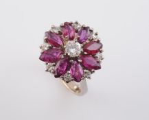 A RUBY AND DIAMOND RING,