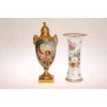 A DRESDEN PAINTED AND GILDED PEDESTAL VASE AND COVER, LATE 19TH CENTURY,