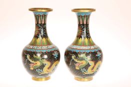 A PAIR OF CHINESE CLOISONNE ENAMEL BOTTLE SHAPED VASES, EARLY 20TH CENTURY,