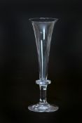 AN EARLY 19th CENTURY WINE GLASS, with trumpet bowl and ring-knopped stem, on a domed circular foot.