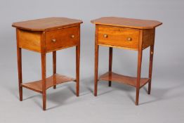 A PAIR OF EDWARDIAN INLAID MAHOGANY BEDSIDE TABLES,