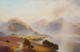 PETER ALLIS (BORN 1944), CRUMMOCK WATER, signed lower centre, watercolour and gouache, framed. 50.