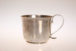 A SILVER STRAP HANDLED BEAKER, POSSIBLY COLONIAL, engraved to base Mary Cogger 1705,
