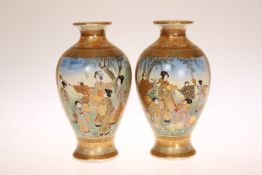 A PAIR OF JAPANESE SATSUMA VASES, LATE MEIJI PERIOD, of baluster form,