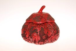 A CHINESE RED CINNABAR LACQUER STYLE BOX AND COVER, of lobed pentafoil section,