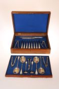 A SET OF TWELVE VICTORIAN SILVER-PLATED FRUIT KNIVES AND FORKS, with mother-of-pearl handles,