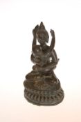 A SINO-TIBETAN PATINATED METAL FIGURE OF DORJE CHANG WITH CONSORT,