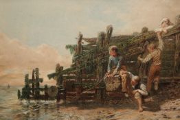 HENRY TURNER MUNNS (1832-1898), BOYS FISHING OFF THE BEACH BOARDS,