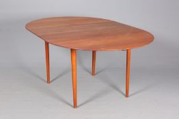 A DANISH TEAK DINING TABLE, with rounded ends and additional leaf for extension,