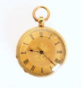 A LADY'S 18 CARAT GOLD OPEN FACE FOB WATCH, c.