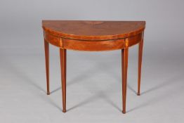 AN EDWARDS & ROBERTS INLAID MAHOGANY DEMILUNE CARD TABLE IN GEORGE III STYLE,