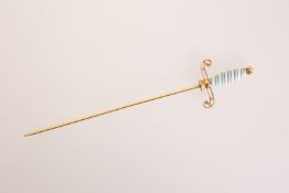 A GOLD (UNTESTED) AND ENAMEL SWORD-FORM HAT PIN, c.