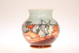 A MOORCROFT "BERKSHIRE PIGS" VASE, first quality.