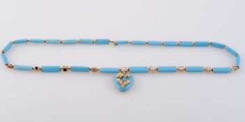 A LATE 19TH CENTURY ENAMEL AND PEARL NECKLACE,