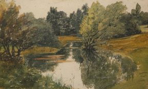 GEORGE ADOLPHUS STOREY (1834-1919), POND AT HAMPSTEAD, unsigned, watercolour,