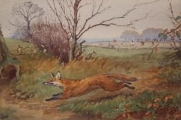 CHARLES EDWIN BALDOCK (1876-CIRCA 1941), HUNTED FOX, signed lower left, inscribed with verse verso,