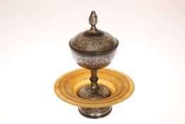A 19TH CENTURY INDO-PERSIAN NIELLO WORK GOBLET AND COVER,